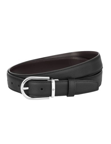 Montblanc » Cintura Reversibile in Pelle Nera/Marrone 30 mm Fibbia ferro di cavallo